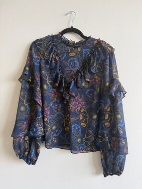 Ted Baker Navy Floral Ruffle Blouse